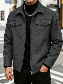Manfinity Homme Men's Mature Casual Solid Dark Gray Overcoat - Dark Grey - View 6