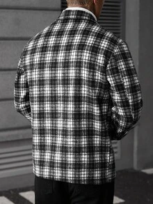 Manfinity CasualCool 男士休閒時尚黑白格紋大衣 - 黑與白 - 查看 2