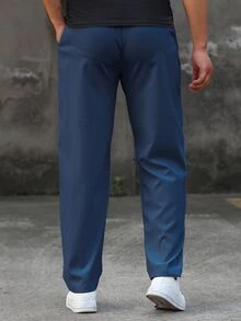 Manfinity Homme Quần dài nam màu xanh navy, cạp chun dây rút, túi hai bên, dáng rộng, size lớn, phong cách thường ngày năng động cho mùa thu và du lịch - Màu xanh hải quân - Xem 2