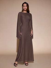 SHEIN Glamour Vestido largo marrón café para mujer, sin espalda, para fiesta de noche, cena, cóctel, cita romántica elegante y sexy, ajustado, vacaciones de verano, atuendo para boda de otoño - Marrón - Ver 4