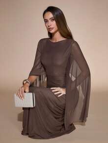 SHEIN Glamour Vestido largo marrón café para mujer, sin espalda, para fiesta de noche, cena, cóctel, cita romántica elegante y sexy, ajustado, vacaciones de verano, atuendo para boda de otoño - Marrón - Ver 6