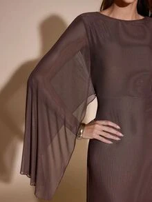 SHEIN Glamour Vestido largo marrón café para mujer, sin espalda, para fiesta de noche, cena, cóctel, cita romántica elegante y sexy, ajustado, vacaciones de verano, atuendo para boda de otoño - Marrón - Ver 5