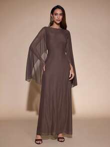 SHEIN Glamour Vestido largo marrón café para mujer, sin espalda, para fiesta de noche, cena, cóctel, cita romántica elegante y sexy, ajustado, vacaciones de verano, atuendo para boda de otoño - Marrón - Ver 7
