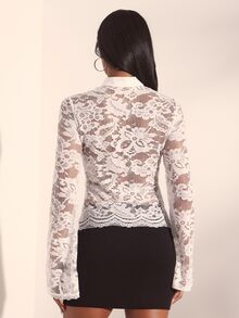 Opulessa 休閒純色針織喇叭袖女款上衣 - 白色 - 查看 3
