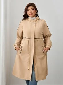 SHEIN Clasi 大尺碼女款優雅休閒商務夾克，附口袋，收腰設計，適合秋冬，辦公室外出正式米色 - 卡其色 - 查看 7