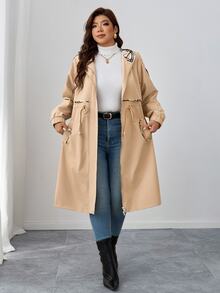 SHEIN Clasi 大尺碼女款優雅休閒商務夾克，附口袋，收腰設計，適合秋冬，辦公室外出正式米色 - 卡其色 - 查看 4
