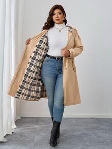 SHEIN Clasi 大尺碼女款優雅休閒商務夾克，附口袋，收腰設計，適合秋冬，辦公室外出正式米色 - 卡其色 - 查看 2