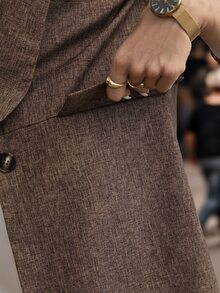 SHEIN Clasi Blazer Khaki Klasik untuk Wanita, Cocok untuk Perjalanan Sehari-hari di Musim Gugur/Dingin - Khaki - View 9