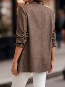 SHEIN Clasi Blazer Khaki Klasik untuk Wanita, Cocok untuk Perjalanan Sehari-hari di Musim Gugur/Dingin - Khaki - View 3
