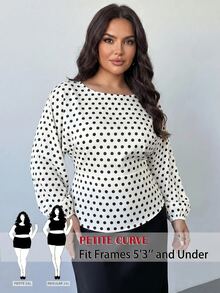 SHEIN PETITE CURVE 大尺碼波點印花蝙蝠袖上衣 秋季款 - 黑與白 - 查看 2