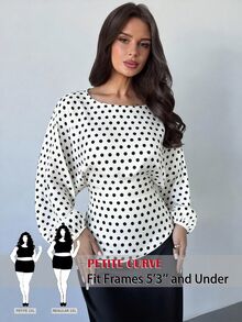 SHEIN PETITE CURVE 大尺碼波點印花蝙蝠袖上衣 秋季款 - 黑與白 - 查看 1