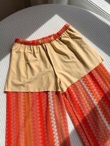 SHEIN Tall CURVE 條紋彈性腰大尺碼女款直筒度假長褲 秋季 - 紅色 - 查看 8