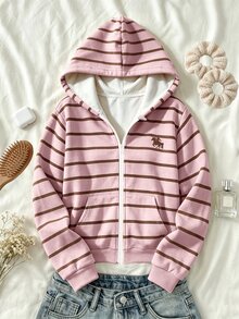 Striped Pattern Sweatshirt, Suitable For Little Girls To Wear In Autumn And Winter, Comfortable Minimalist Casual Daily Style - Multicolor - View 1