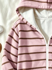 Striped Pattern Sweatshirt, Suitable For Little Girls To Wear In Autumn And Winter, Comfortable Minimalist Casual Daily Style - Multicolor - View 5