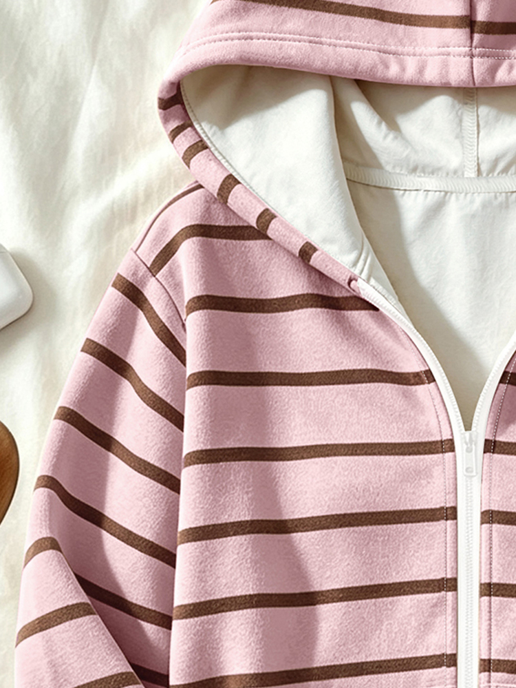Striped Pattern Sweatshirt, Suitable For Little Girls To Wear In Autumn And Winter, Comfortable Minimalist Casual Daily Style - Multicolor - View 5