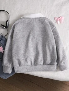 女童灰色蝴蝶結刺繡領運動衫 秋季 - 藏蓝色 - 查看 3