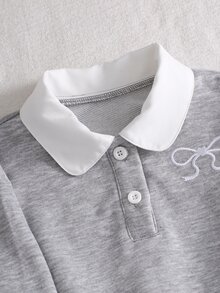 女童灰色蝴蝶結刺繡領運動衫 秋季 - 藏蓝色 - 查看 9