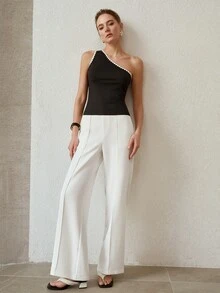 MOTF PREMIUM ONE SHOULDER CONTRAST BINDING SLIM FIT TOP - Black - View 4