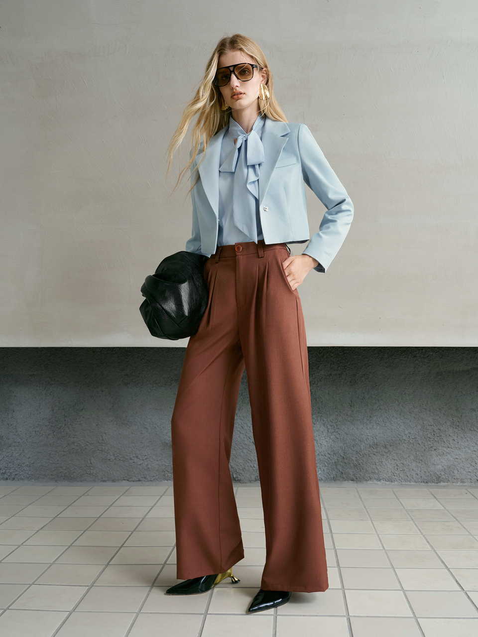 MOTF WOMEN SOLID FOLD PLEATED WIDE LEG PANTS