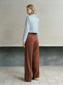 MOTF PREMIUM WOMEN SOLID FOLD PLEATED WIDE LEG PANTS - Brown - View 5