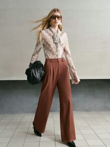 MOTF PREMIUM WOMEN SOLID FOLD PLEATED WIDE LEG PANTS - Brown - View 4