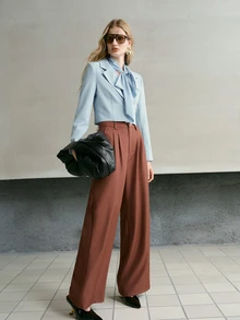 MOTF PREMIUM WOMEN SOLID FOLD PLEATED WIDE LEG PANTS - Brown - View 3
