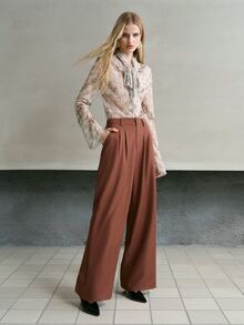 MOTF PREMIUM WOMEN SOLID FOLD PLEATED WIDE LEG PANTS - Brown - View 1