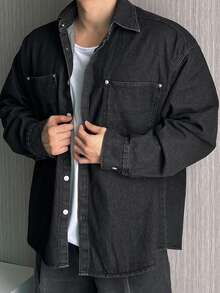 DAZY Men's Black Washed Vintage Denim Shirt, Autumn - Black - View 3