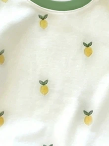 (Random Pattern, 1 Pc Random) Girls' Fresh Minimalist Yellow Striped Floral Cuff Contrast Blue Strawberry Lemon Basic Short T-Shirt, Everyday Wear - Multicolor - View 3