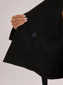 SHEIN BAE 女款純色翻領長袖雙排扣休閒風衣 - 灰色 - 查看 6