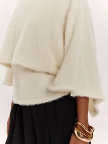 SHEIN BAE Damen Off-White Kunstpelz Schalkragen Pullover, flauschiger zotteliger Cape-Ärmel Pullover, weiches Plüsch Strickoberteil für Herbst Schichtung Brunch elegantes Abendessen Party - Aprikosenfarben - Übersicht 8