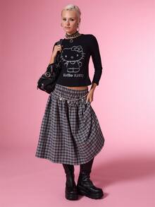 HELLO KITTY AND FRIENDS | COUREZ Shrunken Quarter Sleeve Length With Glitter Print /Y2K Tops Fall Clothes For Women Winter Clothes For Women Graphic Tees Going Out Tops - Black - View 1
