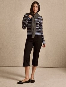 lacRébo Fitted Cropped Blue Knit Top With Black And Grey Stripes, Round Neckline And Long Sleeves - Multicolor - View 7