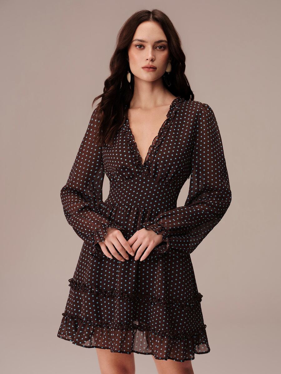 BELROSIE Women's Deep V-Neck Polka Dot Casual Daily Summer Mini Dress