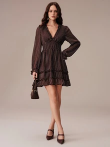 BELROSIE Women's Deep V-Neck Polka Dot Casual Daily Summer Mini Dress - Multicolor - View 8