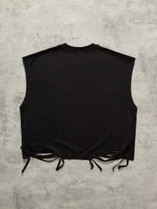 ROMWE MEN 男士街頭口號印花圓領休閒背心 - 黑色 - 查看 6
