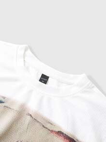 ROMWE MEN Men's Rivet Decor Print Pattern Waffle Fabric Long Sleeve T-Shirt, Street Vintage - White - View 4