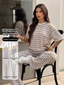 SHEIN Tall Summer Casual Striped T-Shirt And Pants 2 Pieces Set - Multicolor - View 2