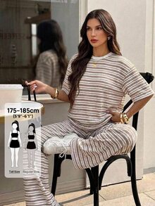 SHEIN Tall Summer Casual Striped T-Shirt And Pants 2 Pieces Set - Multicolor - View 11