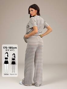 SHEIN Tall Summer Casual Striped T-Shirt And Pants 2 Pieces Set - Multicolor - View 3