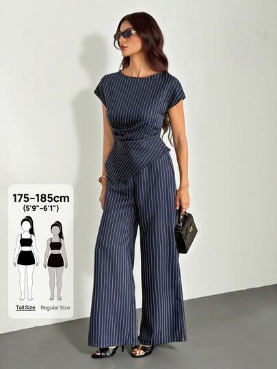 SHEIN Tall Women's Casual Elegant Plaid Asymmetric Hem Shirt