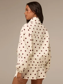 Athîral Women's Brown Polka Dot 2 Piece Sports Set,Half Zip Pullover Jacket,Elastic Waist Shorts,Casual Athleisure For Gym And Workout,Women Tracksuit Set - White - View 2