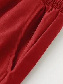 Manfinity Homme Men's Solid Color Drawstring Waist Cargo Pocket Casual Shorts - Red - View 7