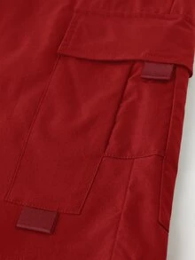 Manfinity Homme Men's Solid Color Drawstring Waist Cargo Pocket Casual Shorts - Red - View 6