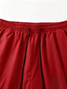 Manfinity Homme Men's Solid Color Drawstring Waist Cargo Pocket Casual Shorts - Red - View 5