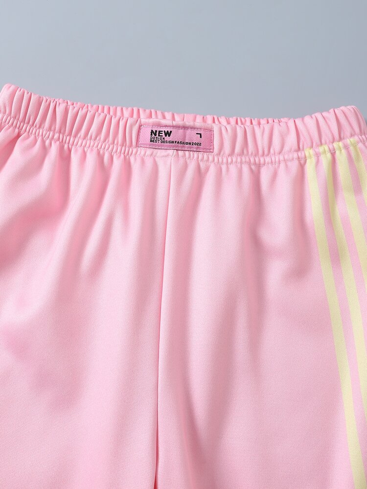 Girls' 2 Pieces Sweatshirt Set, Light Cream Yellow Short Crew Neck Sweatshirt, Peach Pink Wide Leg Pants, Thickened, Fuzzy, Fleece Lined, Yellow And Pink Colorblock Youthful And Age-Reducing, Suitable For School, Casual Outings, And Daily Wear, Casual And Lazy With A Girly Vibe - Multicolor - View 7