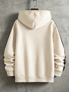 Manfinity Homme 男士連帽衛衣，寬鬆版型，男士拼色連帽衫，棕色與杏色拼接男士運動衫，時尚NY字母印花，老錢風，休閒日常，週末出遊，戶外活動，旅行探險，放鬆工作環境或半正式場合，適合作為送給男友/丈夫的禮物，週年/生日派對，夏季度假 - 杏色 - 查看 2