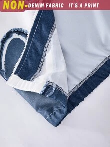 SHEIN Coolqubz 小男孩字母圖案拉鍊外套與短褲休閒套裝 - 藍白色 - 查看 6