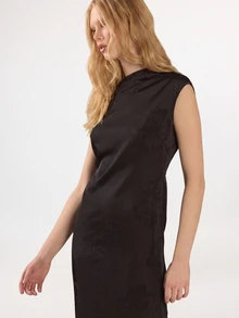 KÆRIA Hus Drape Asym Side Split Maxi Dress - Jacquard Satin - Black Floral - Dinner Party Night Wedding Evening Summer Elegant New Year - Black - View 6