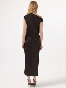 KÆRIA Hus Drape Asym Side Split Maxi Dress - Jacquard Satin - Black Floral - Dinner Party Night Wedding Evening Summer Elegant New Year - Black - View 2